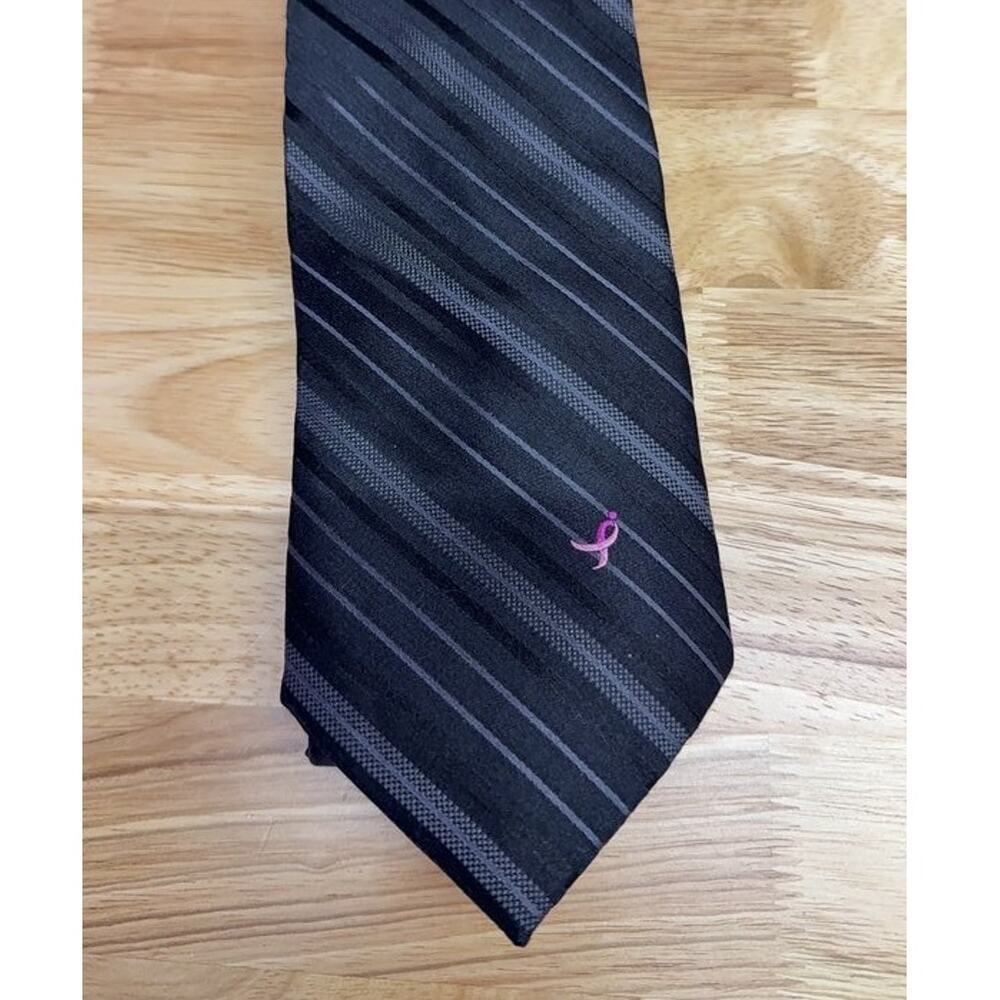 Knots for Hope Striped Black Tie with Pink Ribbon